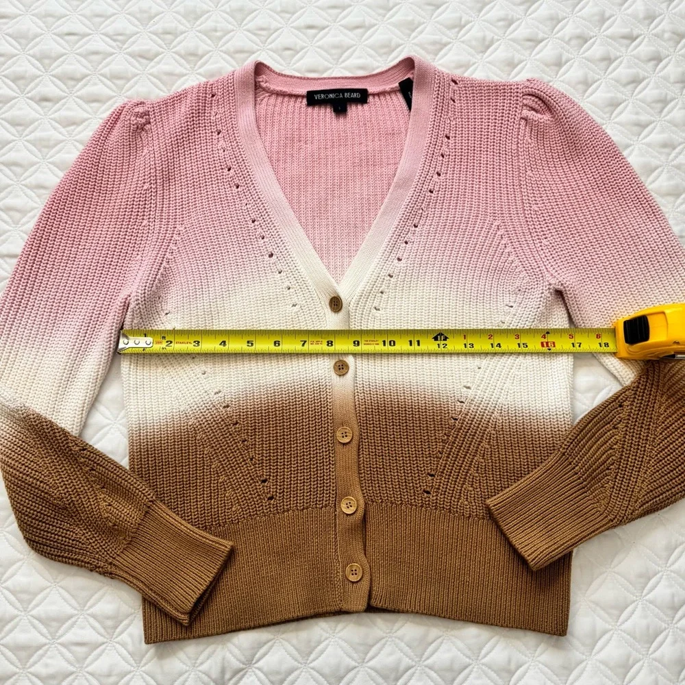 Veronica Beard Parula Dip Dye Cotton Pink Cream Tan Cardigan Sweater Size Small